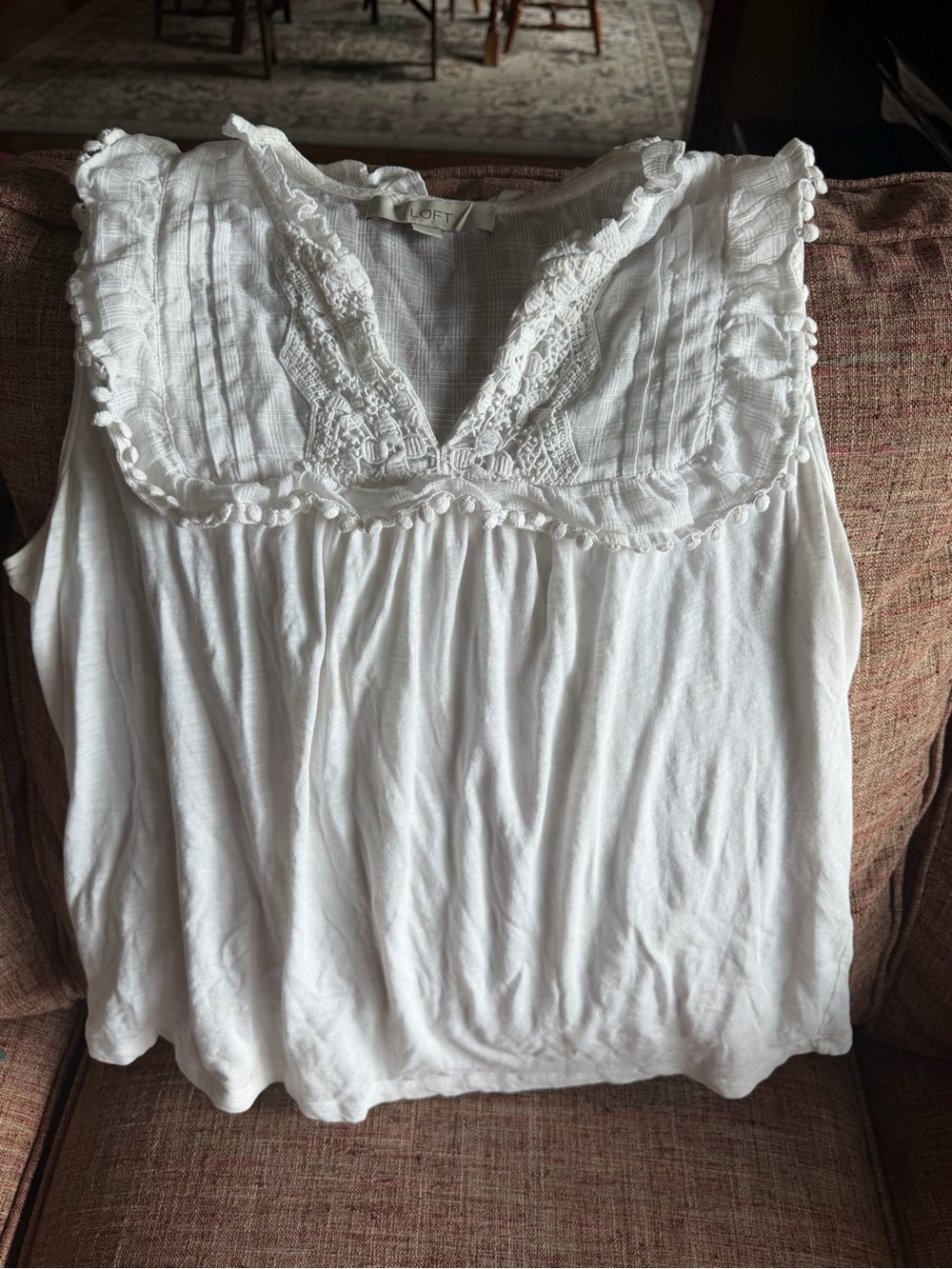 LOFT White Crochet-Trim Sleeveless Blouse